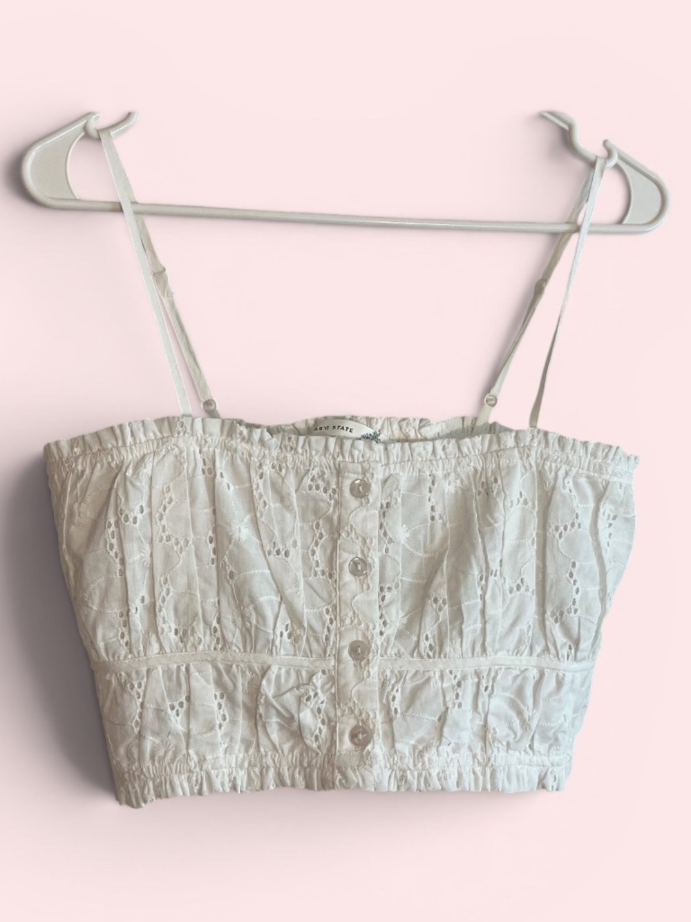 Altr'd State Spaghetti Strap Smocked Back Button Front Crop Top Size M